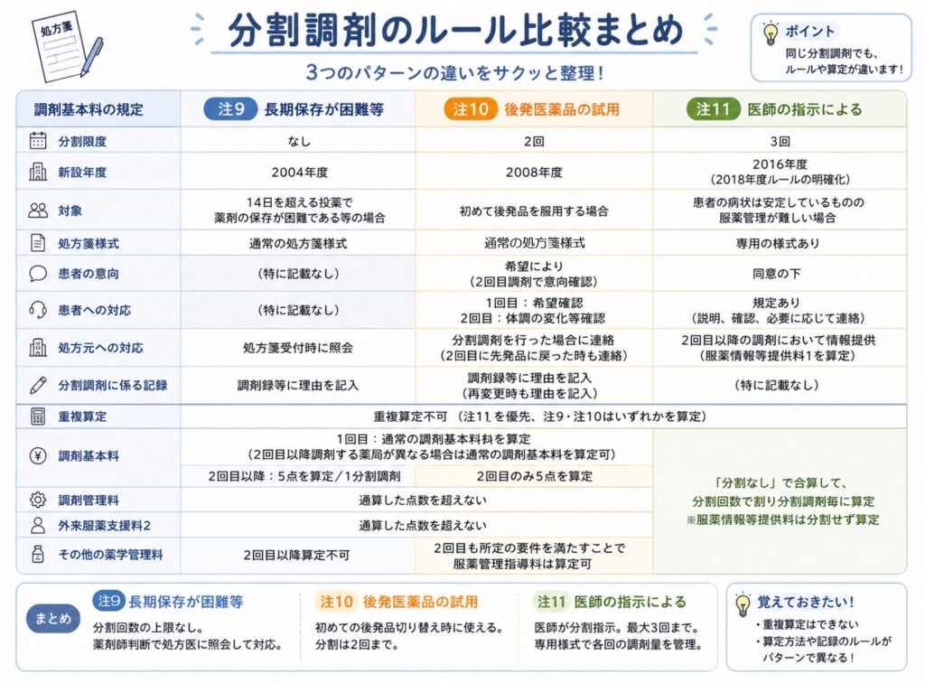 分割調剤のルール比較まとめ